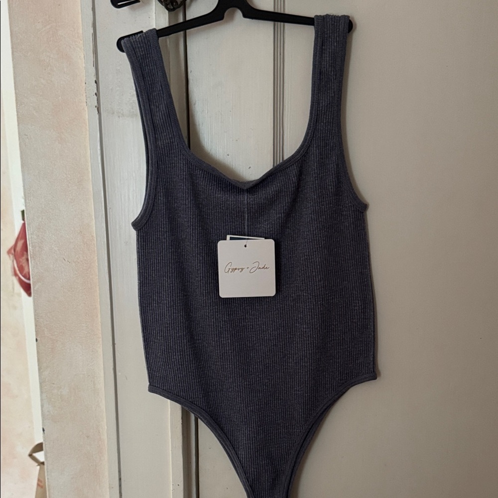 NWT Gray Ribbed Bodysuit Thong style